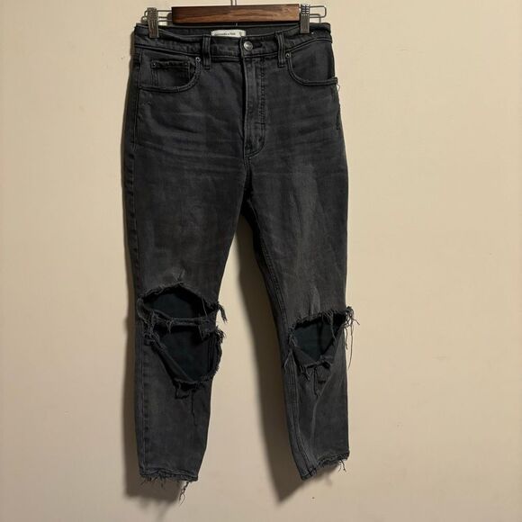 Abercrombie & Fitch The Skinny High Rise Gray Black Distressed Knee Size 4 (27S) - Picture 3 of 10